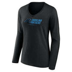 Carolina Panthers Women's Logo Team Lockup Long Sleeve V-Neck T-Shirt Black - NFL