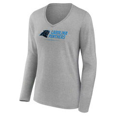Carolina Panthers Women's Logo Team Lockup Long Sleeve V-Neck T-Shirt Heather Gray - NFL