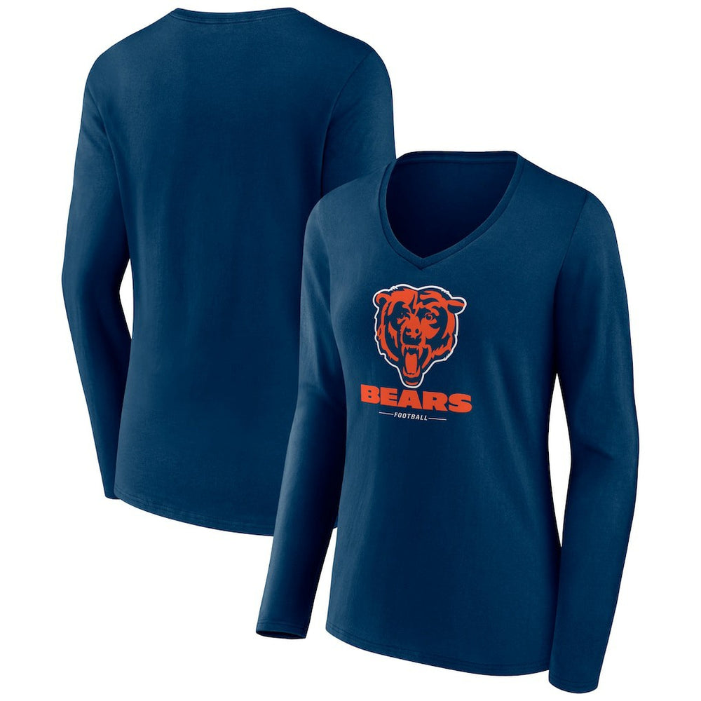 Chicago Bears Women's Logo Team Lockup Long Sleeve V-Neck T-Shirt Navy - NFL