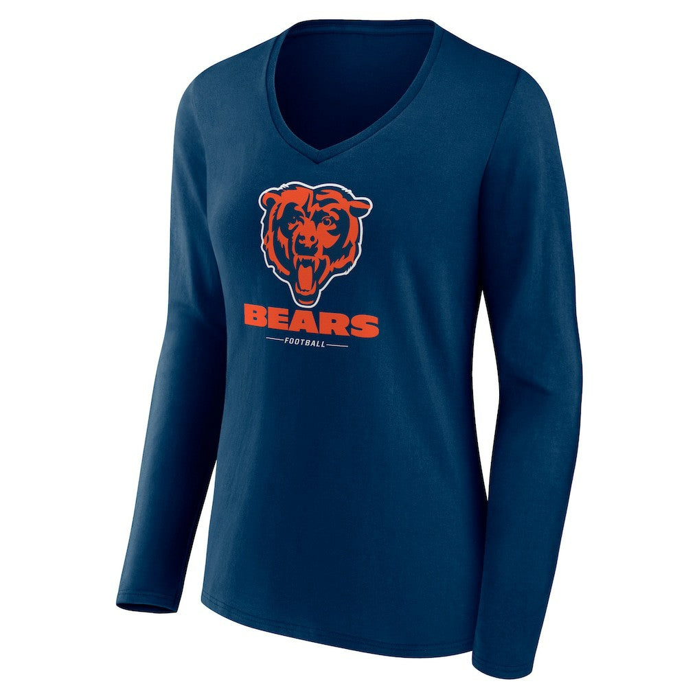 Chicago Bears Women's Logo Team Lockup Long Sleeve V-Neck T-Shirt Navy - NFL