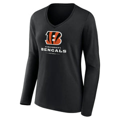 Cincinnati Bengals Women's Logo Team Lockup Long Sleeve V-Neck T-Shirt Black - NFL