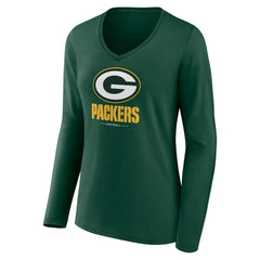 Green Bay Packers Women's Logo Team Lockup Long Sleeve V-Neck T-Shirt Green - NFL