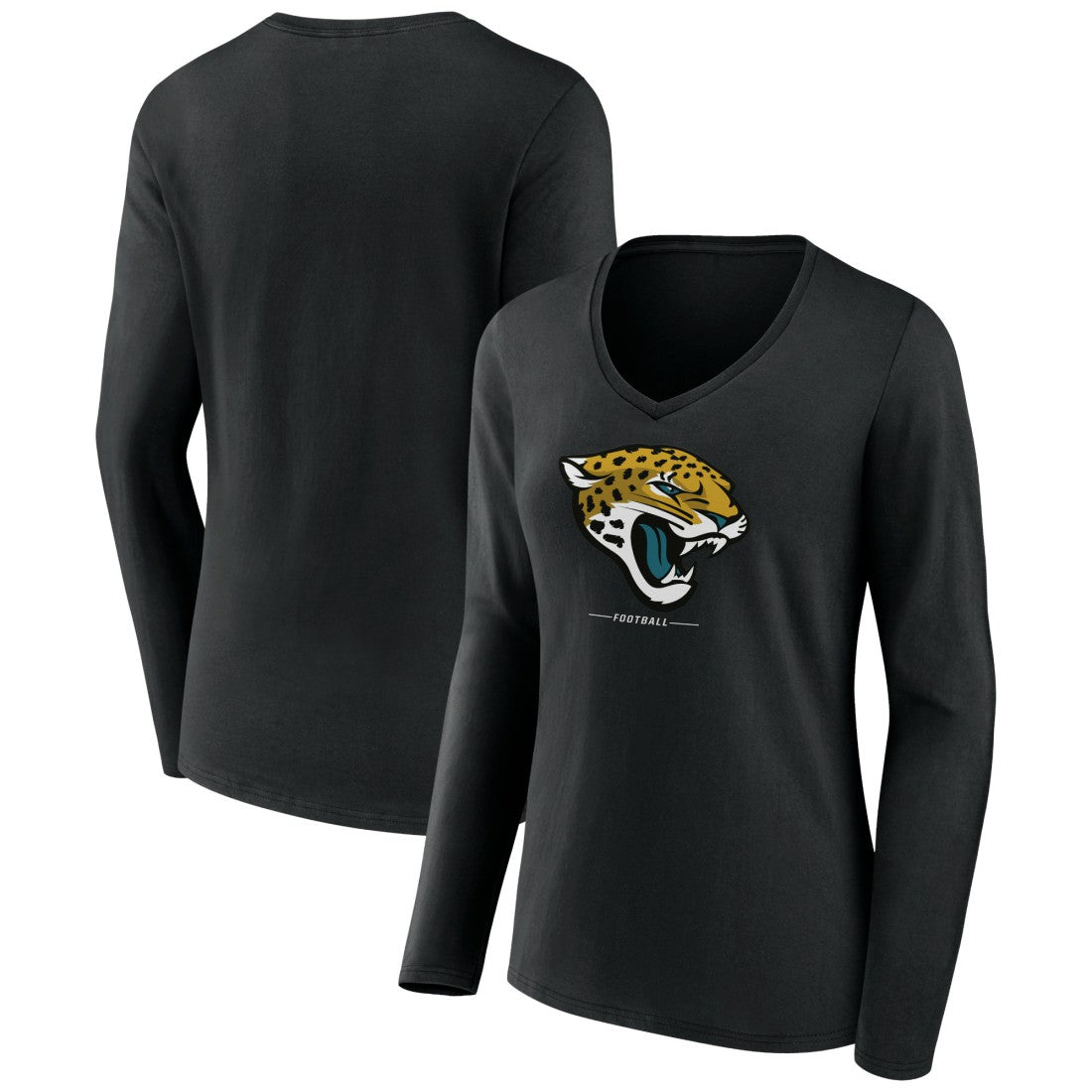 Jacksonville Jaguars Women's Logo Team Lockup Long Sleeve V-Neck T-Shirt Black - NFL