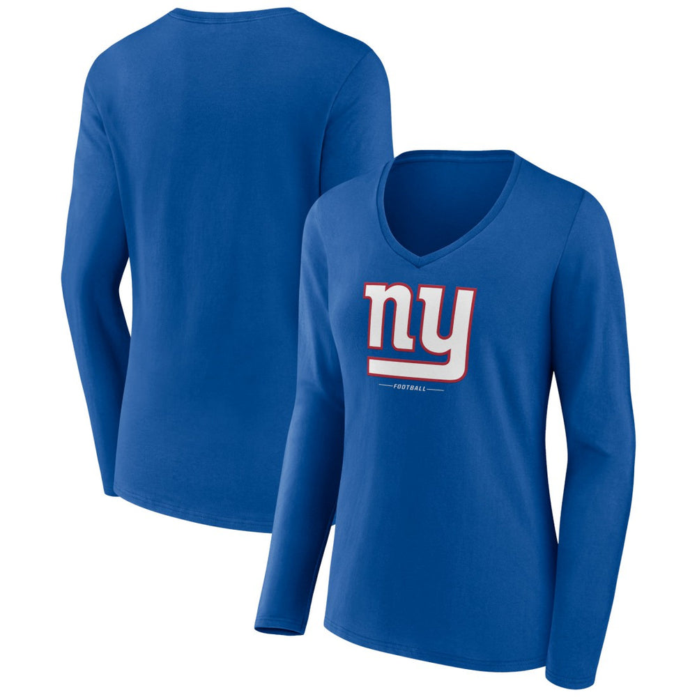 New York Giants Women's Logo Team Lockup Long Sleeve V-Neck T-Shirt Royal - NFL