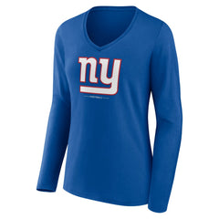 New York Giants Women's Logo Team Lockup Long Sleeve V-Neck T-Shirt Royal - NFL