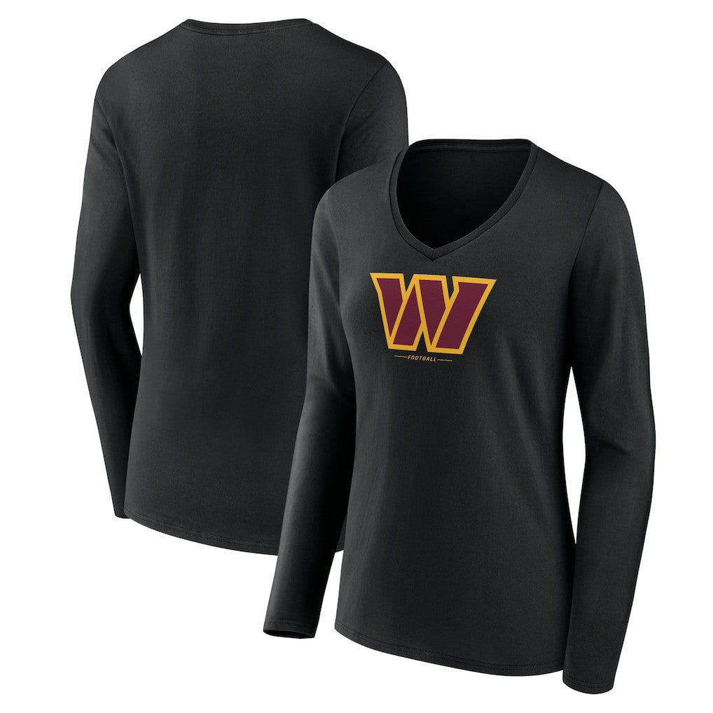 Washington Commanders Women's Logo Team Lockup Long Sleeve V-Neck T-Shirt Black - NFL