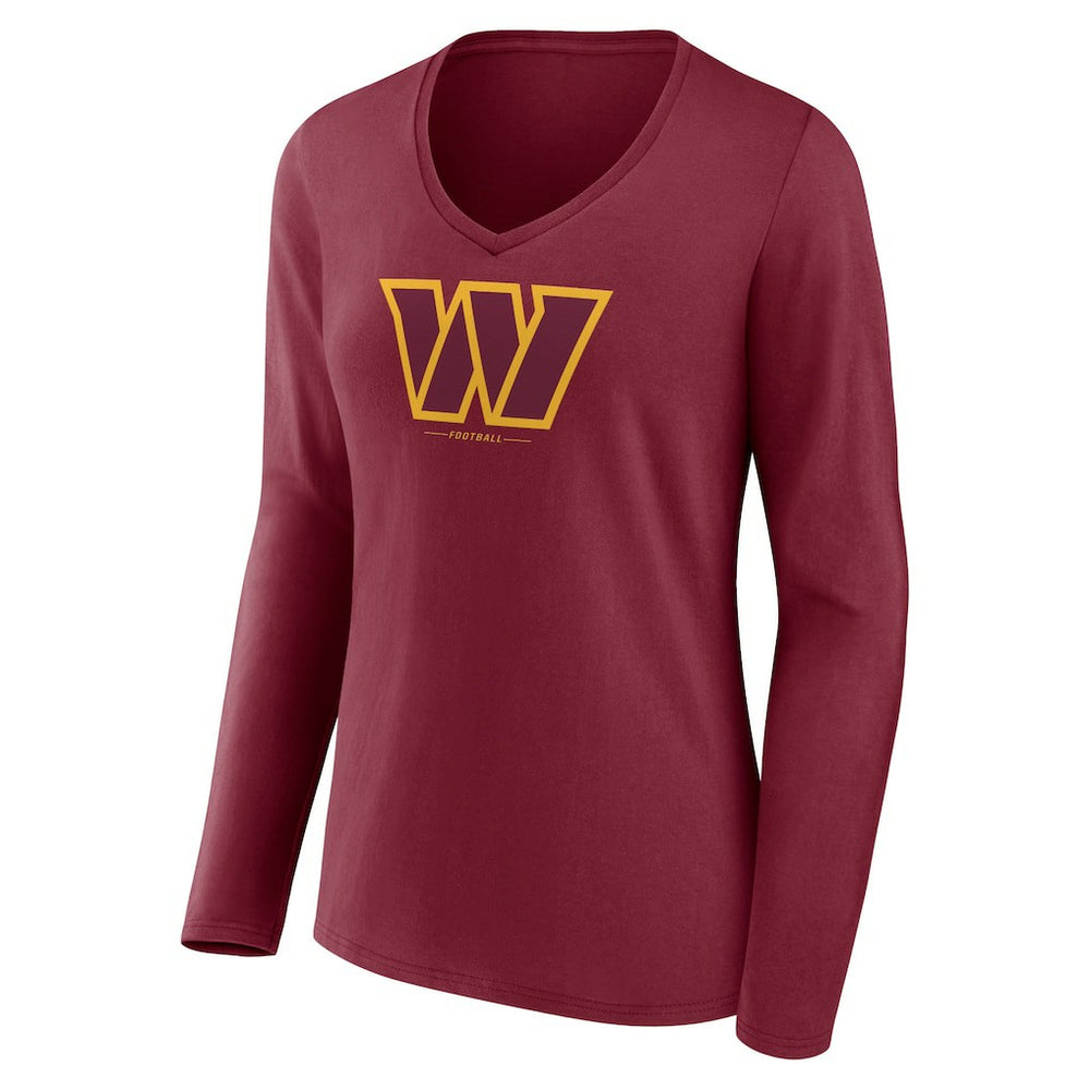Washington Commanders Women's Logo Team Lockup Long Sleeve V-Neck T-Shirt Burgundy - NFL