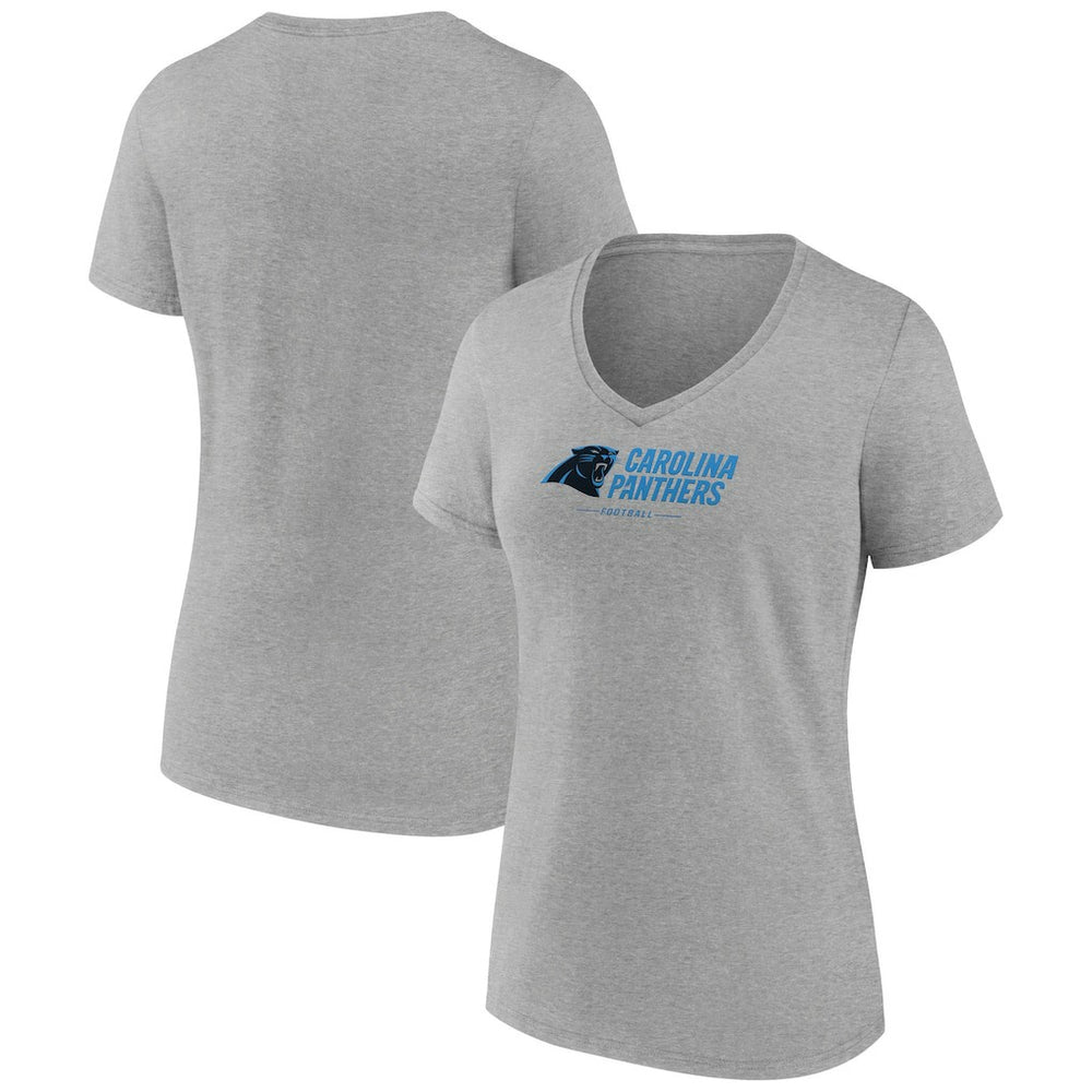 Carolina Panthers Women's Logo Team Lockup V-Neck T-Shirt Gray - NFL