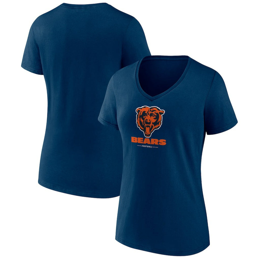 Chicago Bears Women's Logo Team Lockup V-Neck T-Shirt Navy - NFL