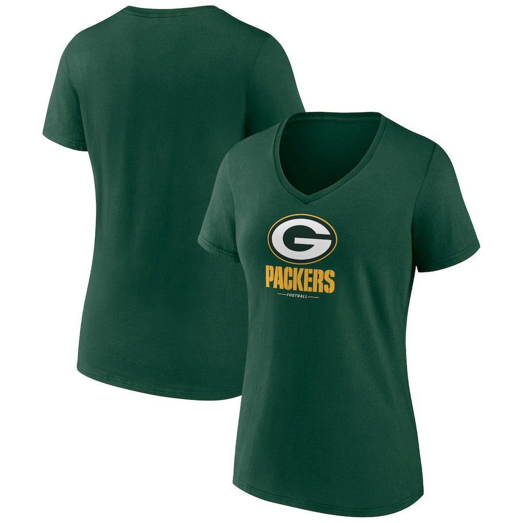 Green Bay Packers Women's Logo Team Lockup V-Neck T-Shirt Green - NFL