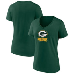 Green Bay Packers Women's Logo Team Lockup V-Neck T-Shirt Green - NFL