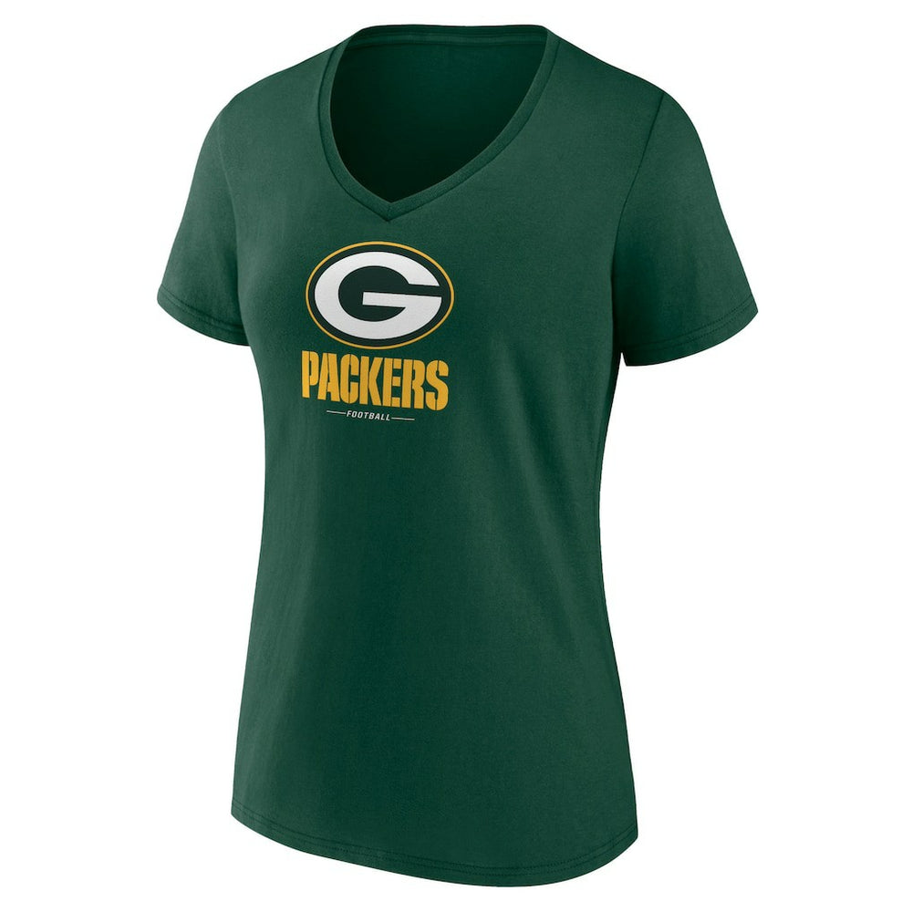 Green Bay Packers Women's Logo Team Lockup V-Neck T-Shirt Green - NFL