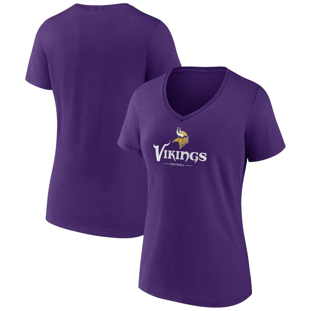 Minnesota Vikings Women's Logo Team Lockup V-Neck T-Shirt Purple - NFL