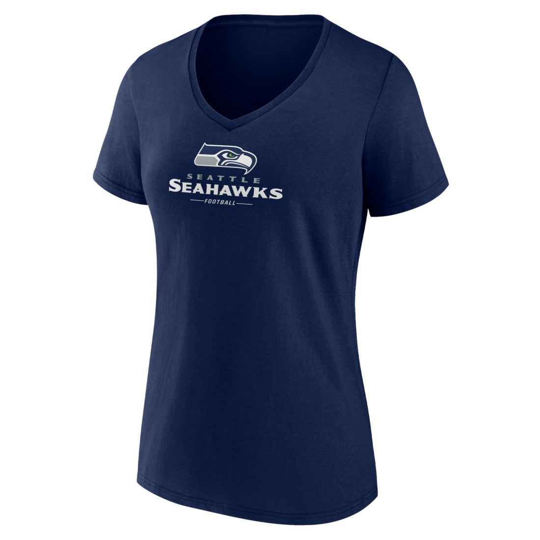 Seattle Seahawks Women's Logo Team Lockup V-Neck T-Shirt College Navy - NFL