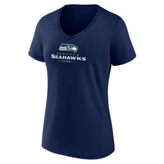 Seattle Seahawks Women's Logo Team Lockup V-Neck T-Shirt College Navy - NFL