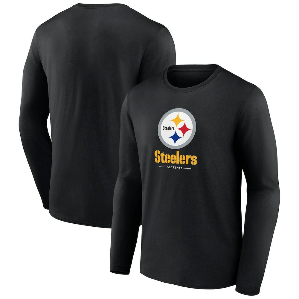 Pittsburgh Steelers Logo Team Lockup Long Sleeve T-Shirt Black - NFL