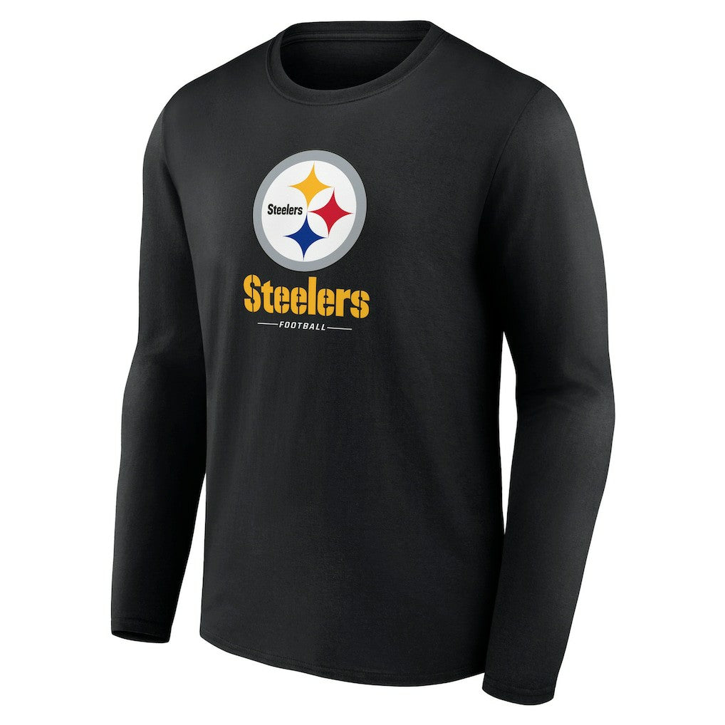 Pittsburgh Steelers Logo Team Lockup Long Sleeve T-Shirt Black - NFL