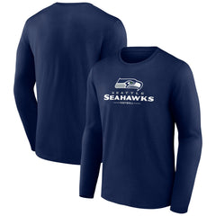 Seattle Seahawks Logo Team Lockup Long Sleeve T-Shirt College Navy - NFL