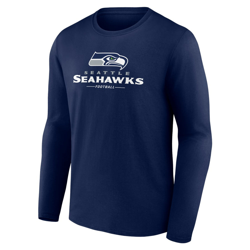 Seattle Seahawks Logo Team Lockup Long Sleeve T-Shirt College Navy - NFL