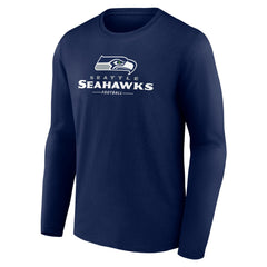 Seattle Seahawks Logo Team Lockup Long Sleeve T-Shirt College Navy - NFL
