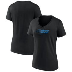Carolina Panthers Women's Logo Team Lockup V-Neck T-Shirt Black - NFL