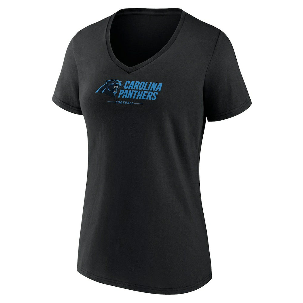 Carolina Panthers Women's Logo Team Lockup V-Neck T-Shirt Black - NFL