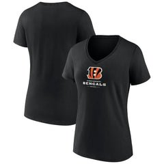 Cincinnati Bengals Women's Logo Team Lockup V-Neck T-Shirt Black - NFL