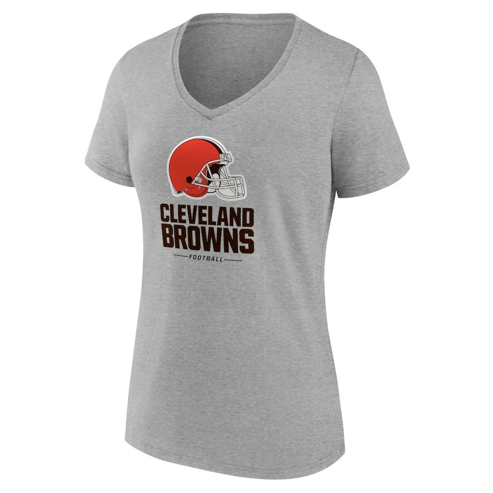 Cleveland Browns Women's Logo Team Lockup V-Neck T-Shirt Gray - NFL