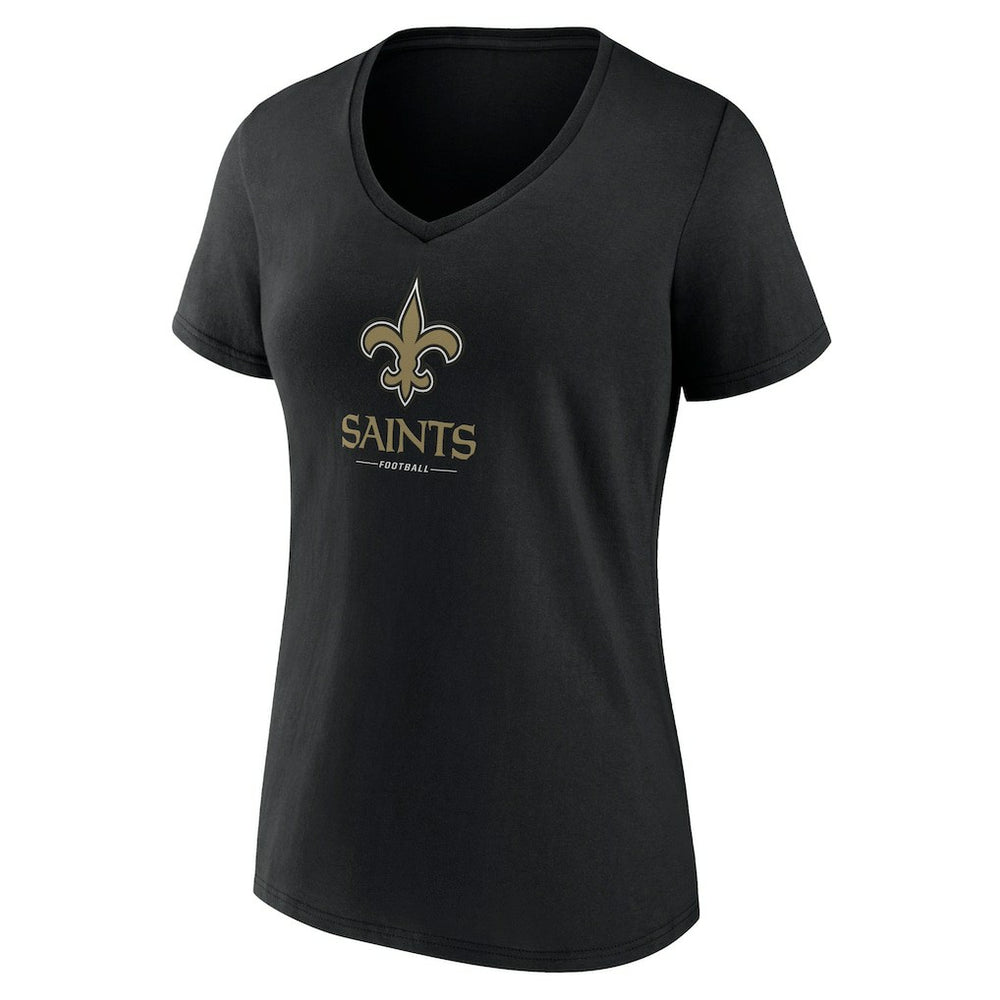 New Orleans Saints Women's Logo Team Lockup V-Neck T-Shirt Black - NFL