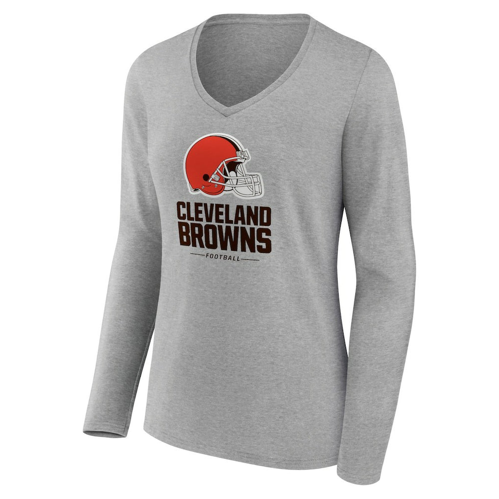 Cleveland Browns Women's Logo Team Lockup Long Sleeve V-Neck T-Shirt Gray - NFL