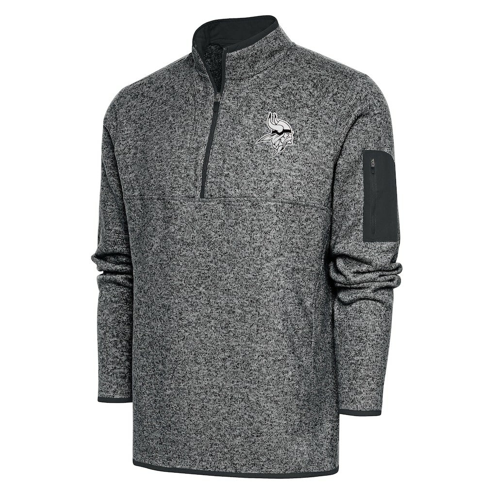 Minnesota Vikings Antigua Metallic Logo Fortune Quarter-Zip Jacket Heather Charcoal - NFL