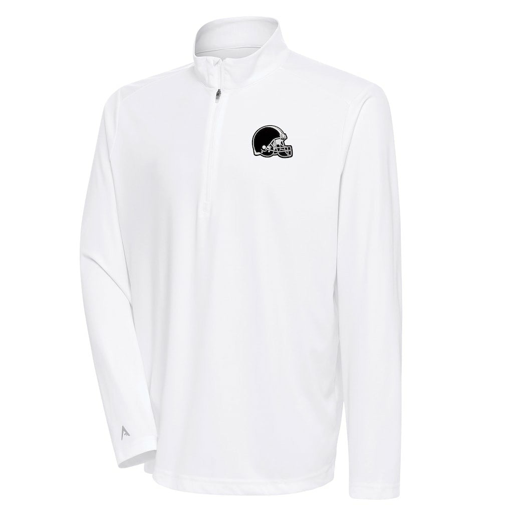 Cleveland Browns Antigua Metallic Logo Tribute Quarter-Zip Top White - NFL