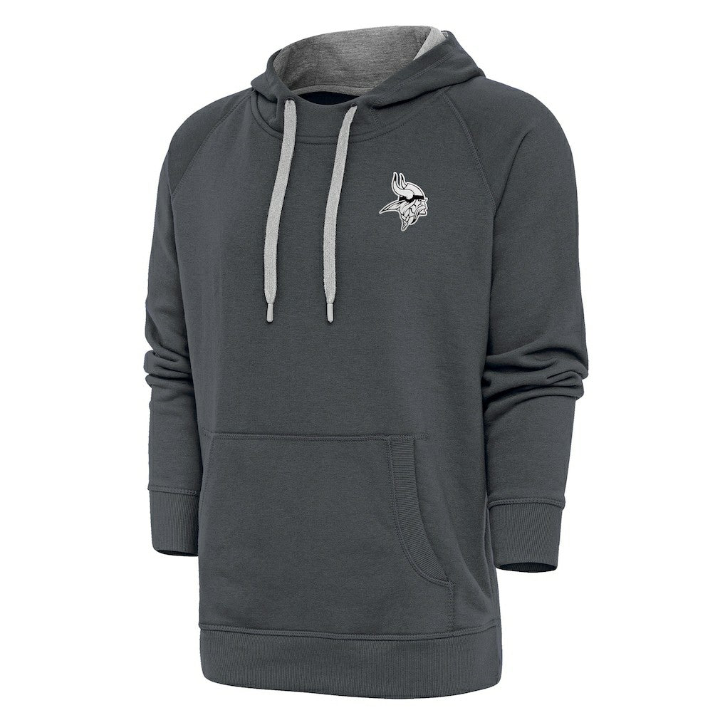 Minnesota Vikings Antigua Metallic Logo Victory Pullover Hoodie Charcoal - NFL