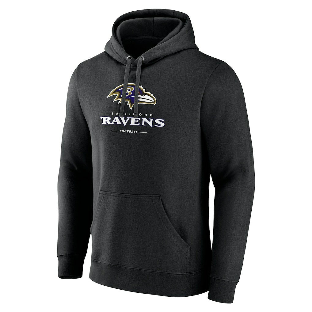Baltimore Ravens Logo Team Lockup Fitted Pullover Hoodie Black - NFL