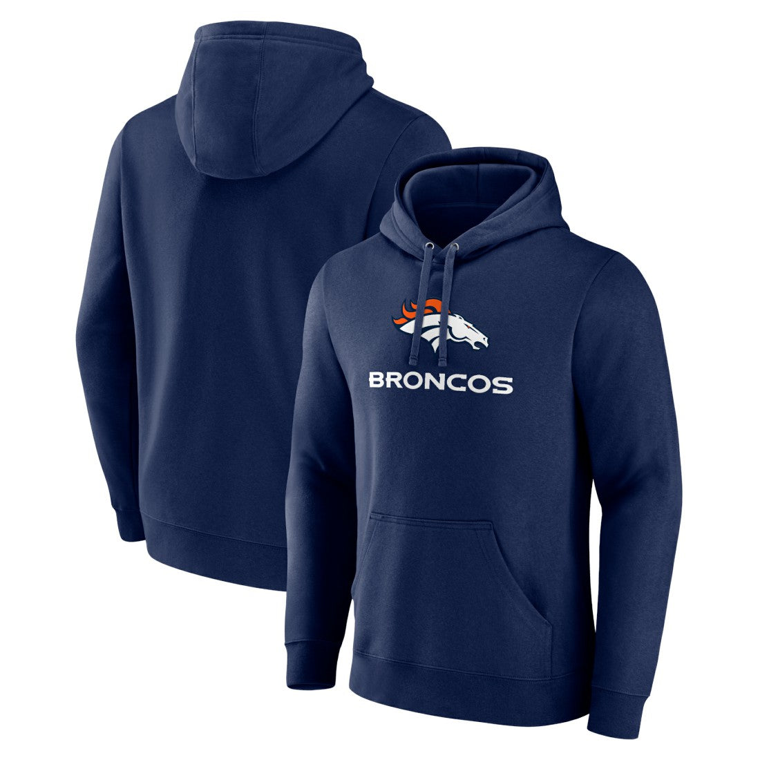 Denver Broncos Logo Team Lockup Fitted Pullover Hoodie Navy - NFL
