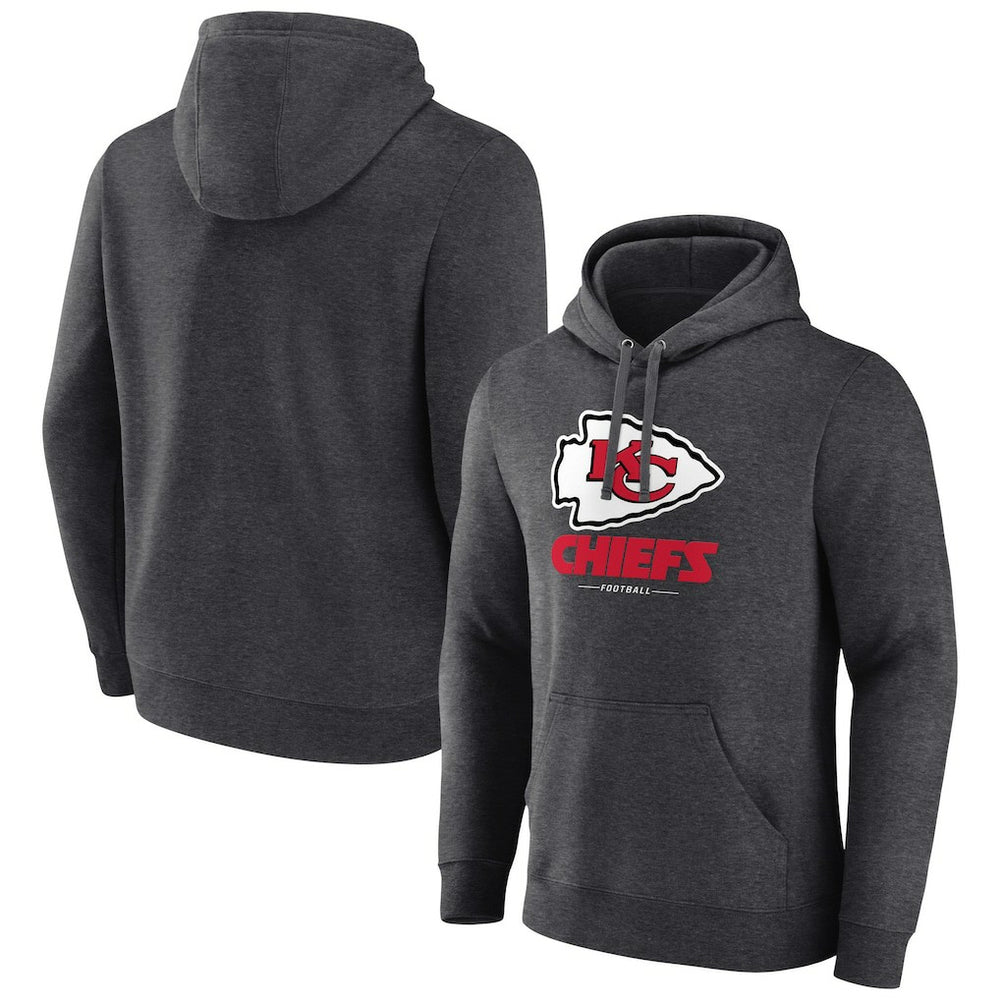 Kansas City Chiefs Logo Team Lockup Fitted Pullover Hoodie Charcoal - NFL
