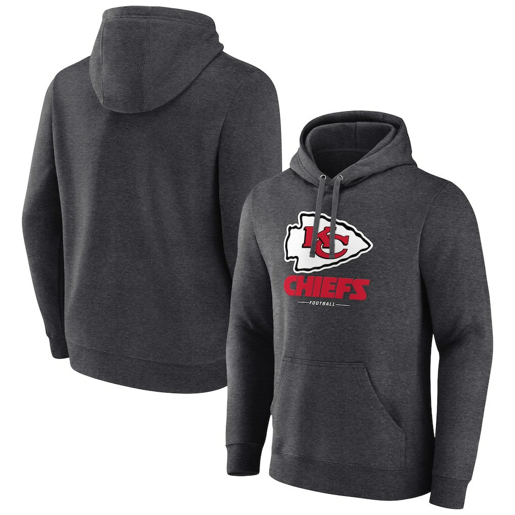 Kansas City Chiefs Logo Team Lockup Fitted Pullover Hoodie Charcoal - NFL