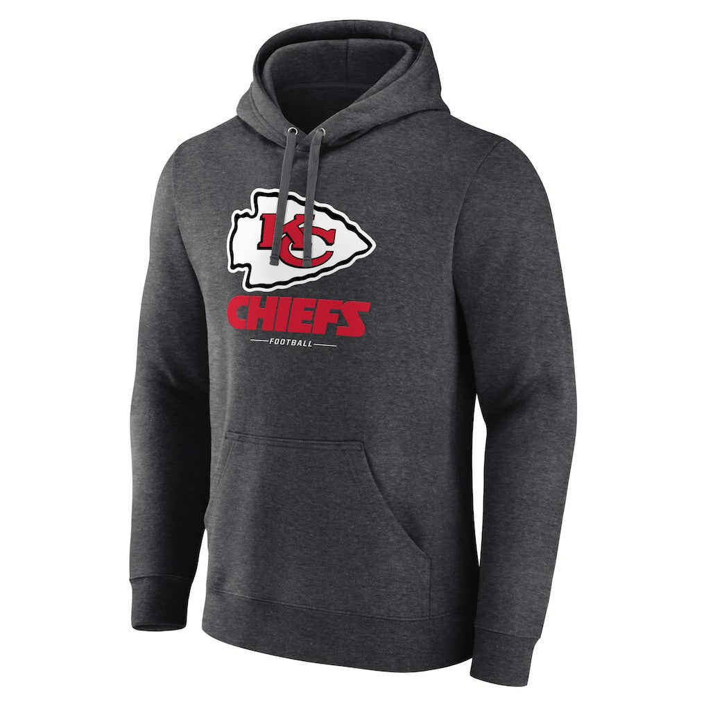 Kansas City Chiefs Logo Team Lockup Fitted Pullover Hoodie Charcoal - NFL