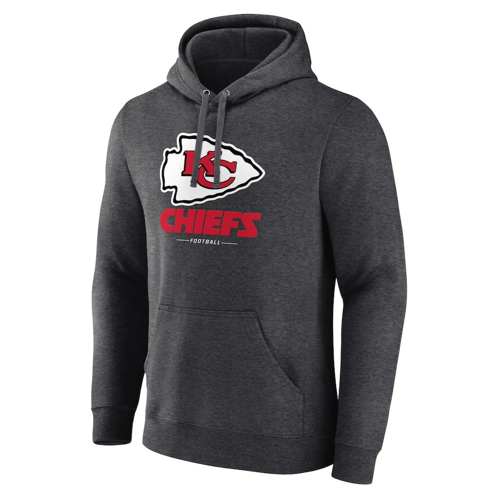 Kansas City Chiefs Logo Team Lockup Fitted Pullover Hoodie Charcoal - NFL