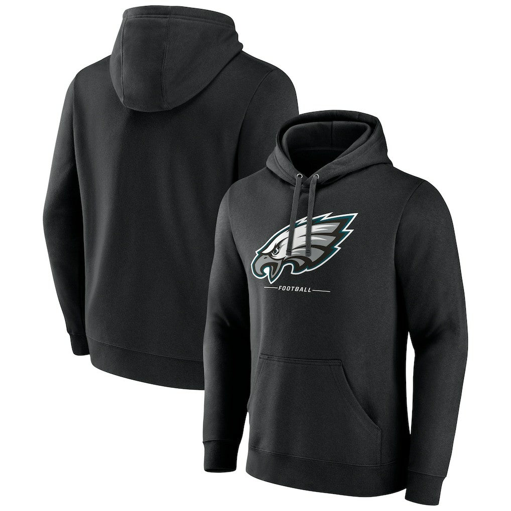 Philadelphia Eagles Logo Team Lockup Fitted Pullover Hoodie Black - NFL