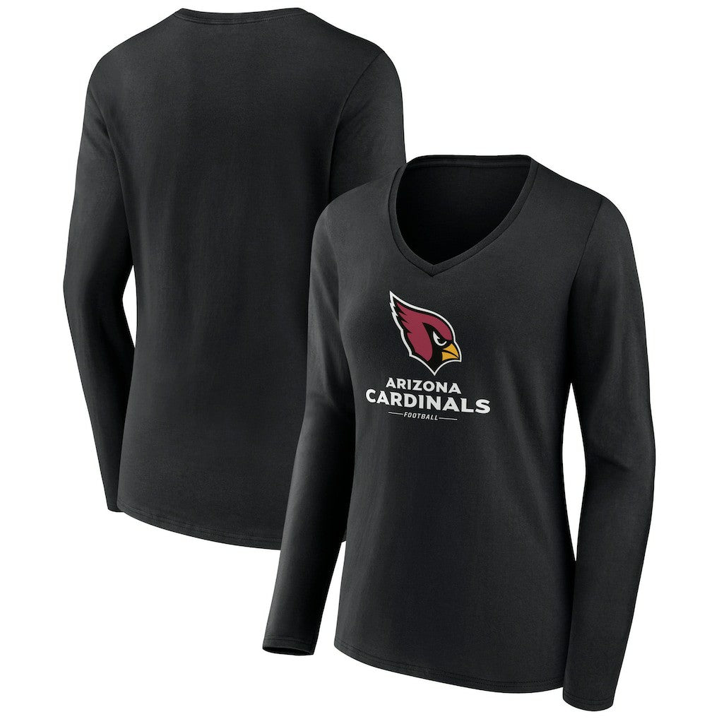 Arizona Cardinals Women's Logo Team Lockup Long Sleeve V-Neck T-Shirt Black - NFL
