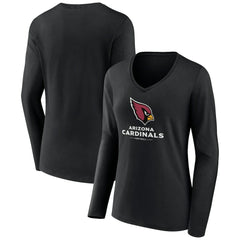 Arizona Cardinals Women's Logo Team Lockup Long Sleeve V-Neck T-Shirt Black - NFL