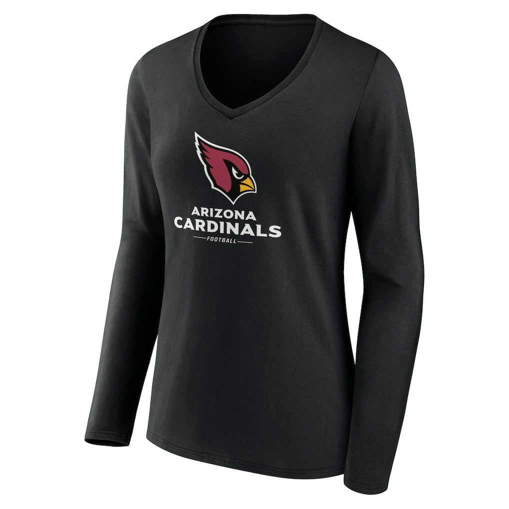 Arizona Cardinals Women's Logo Team Lockup Long Sleeve V-Neck T-Shirt Black - NFL