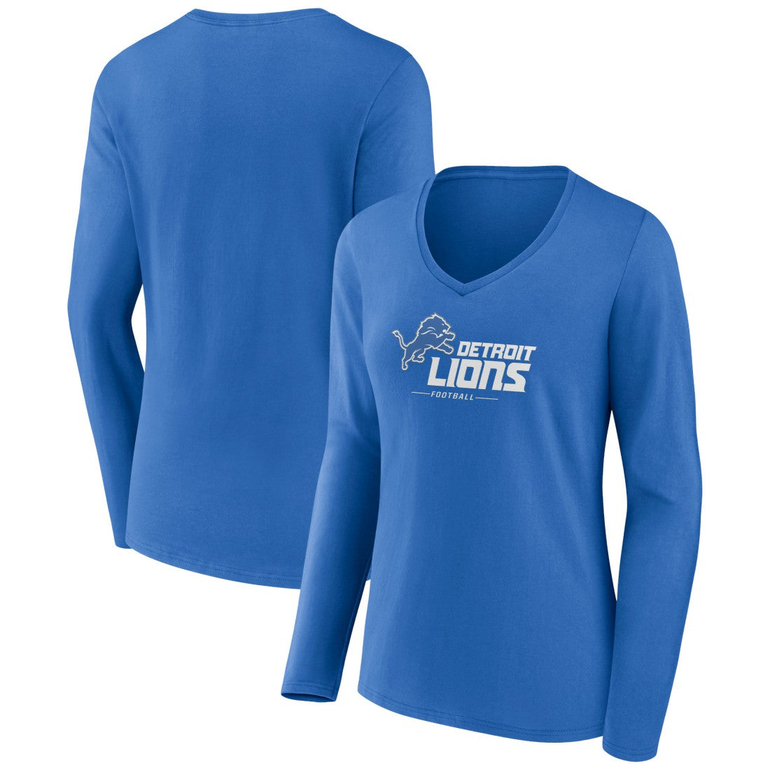 Detroit Lions Women's Logo Team Lockup Long Sleeve V-Neck T-Shirt Blue - NFL