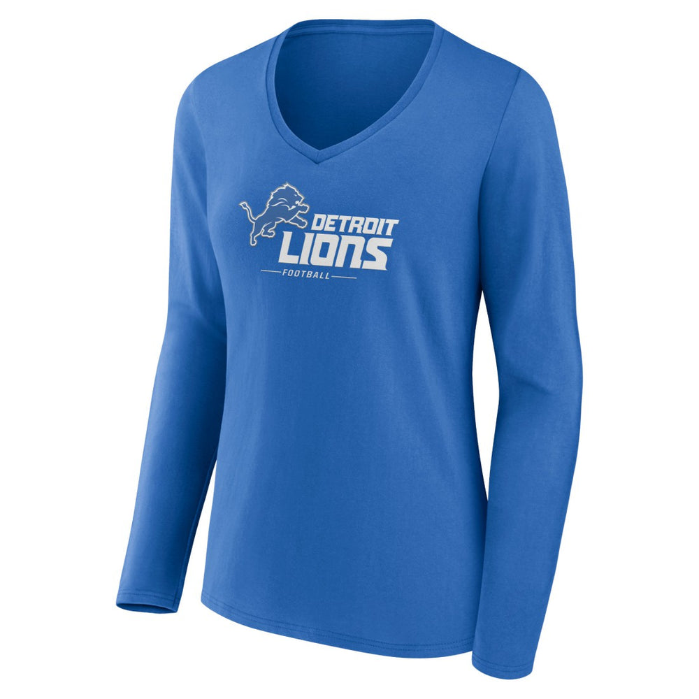 Detroit Lions Women's Logo Team Lockup Long Sleeve V-Neck T-Shirt Blue - NFL