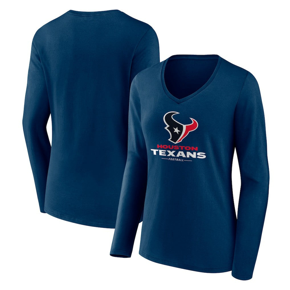 Houston Texans Women's Logo Team Lockup Long Sleeve V-Neck T-Shirt Navy - NFL