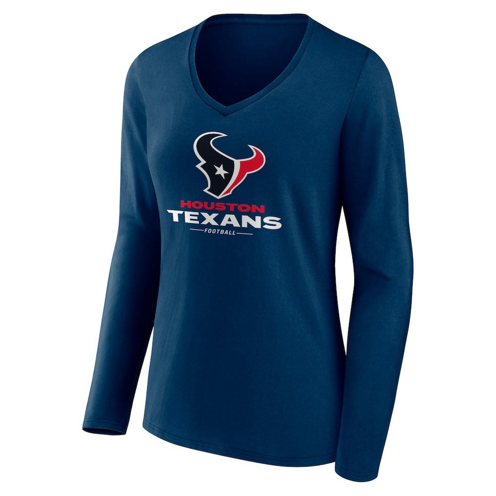 Houston Texans Women's Logo Team Lockup Long Sleeve V-Neck T-Shirt Navy - NFL