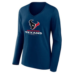 Houston Texans Women's Logo Team Lockup Long Sleeve V-Neck T-Shirt Navy - NFL