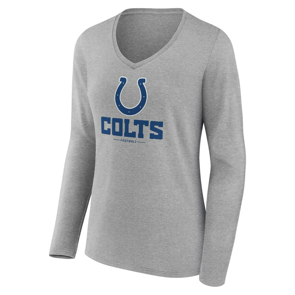 Indianapolis Colts Women's Logo Team Lockup Long Sleeve V-Neck T-Shirt Heather Gray - NFL