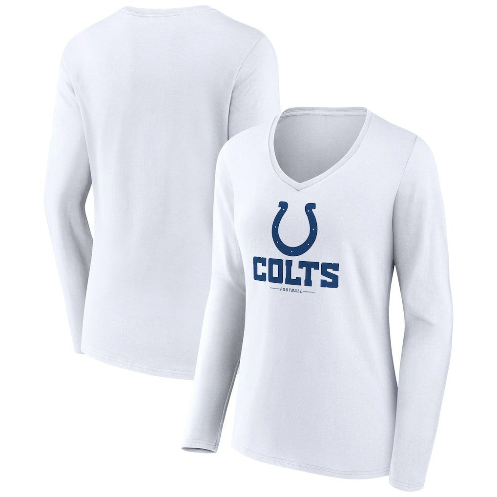 Indianapolis Colts Women's Logo Team Lockup Long Sleeve V-Neck T-Shirt White - NFL